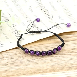Adjustable Natural Amethyst Beaded Bracelets Chakra Crystal Stone Braided Bracelet Charm Jewelry Wristband Bangle for Women Men