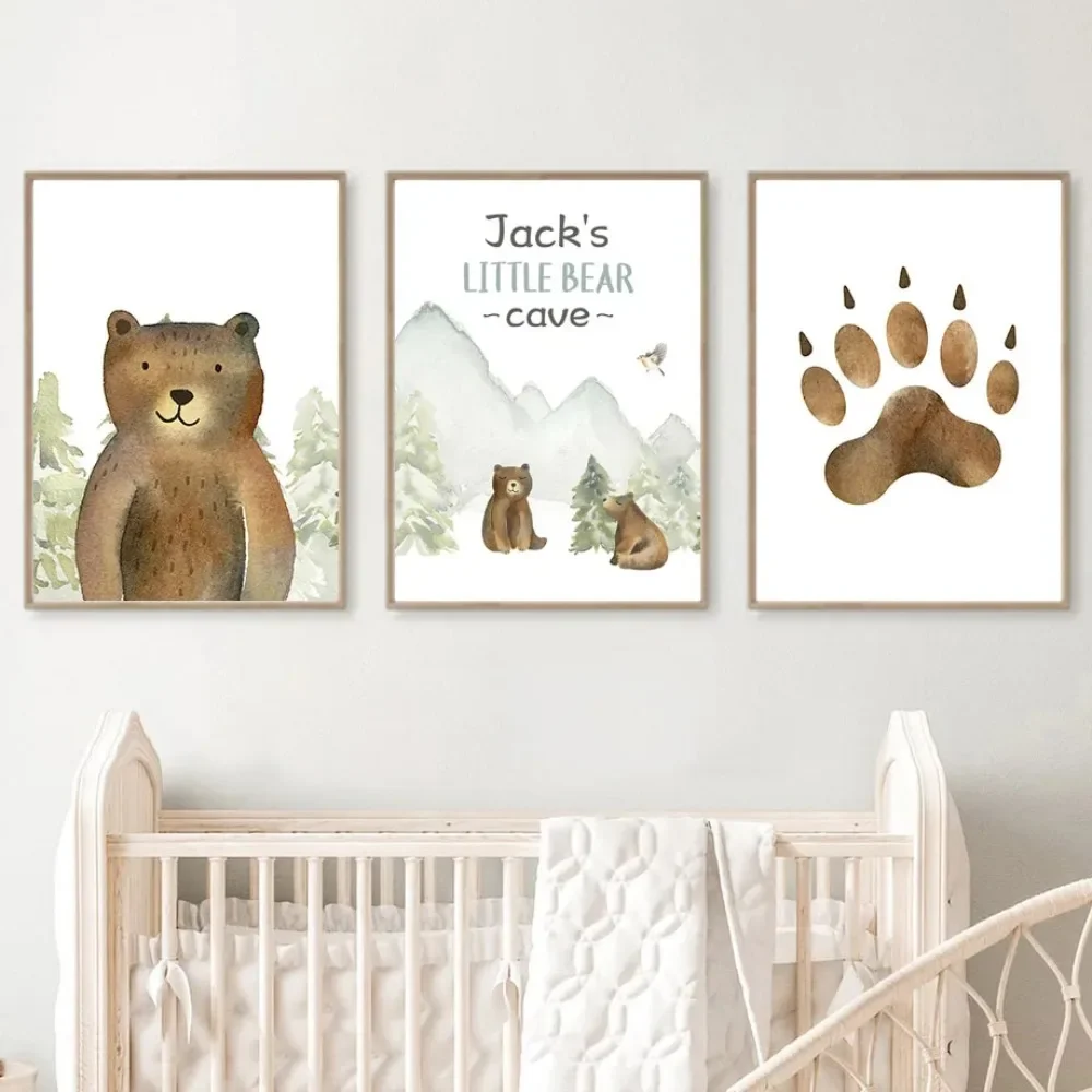 Bear Hot Air Balloon Rainbow Forest Customize Wall  Nordic Cartoon Posters Pictures for Kids Room Decor Canvas Print Painting