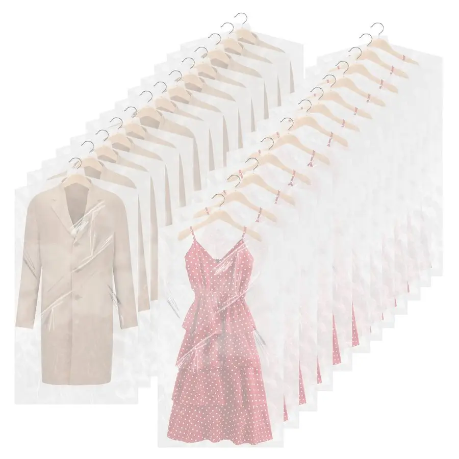 

100 Pack Garment Bags for Hanging Clothes 59 Plastic Clear Garment Bags Dry Cleaner Bags Transparent Dustproof Clothes Covers Ba