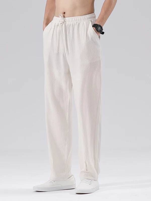 

Men's Casual Linen Sport Pants Spring Summer Straight Leg Cotton Linen Drape Wide Leg Long Trousers Faion Urban Sle