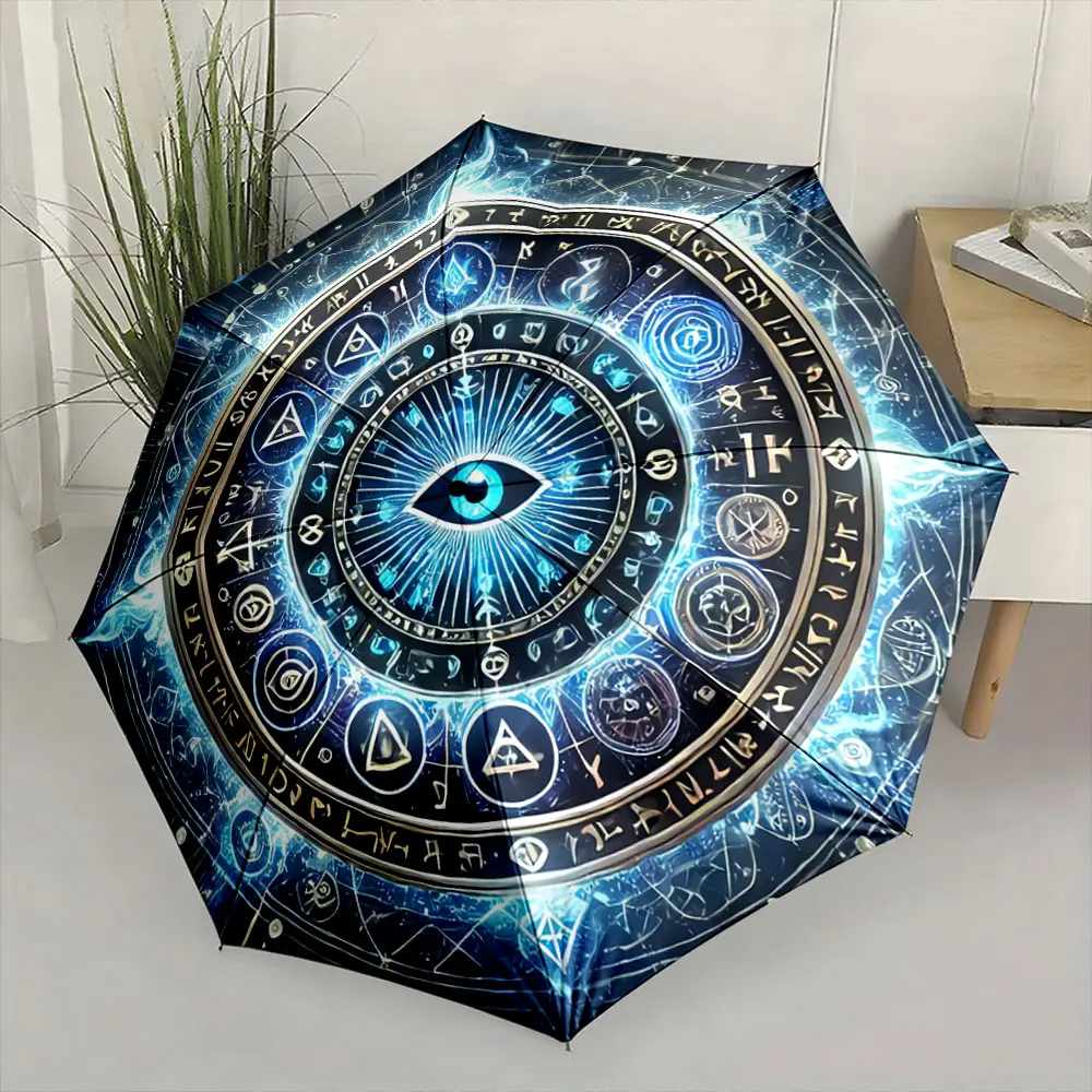 Mystical Eye & Symbols Umbrella Design Compact Fashion Folding Umbrella for Daily Use, Christmas Gift