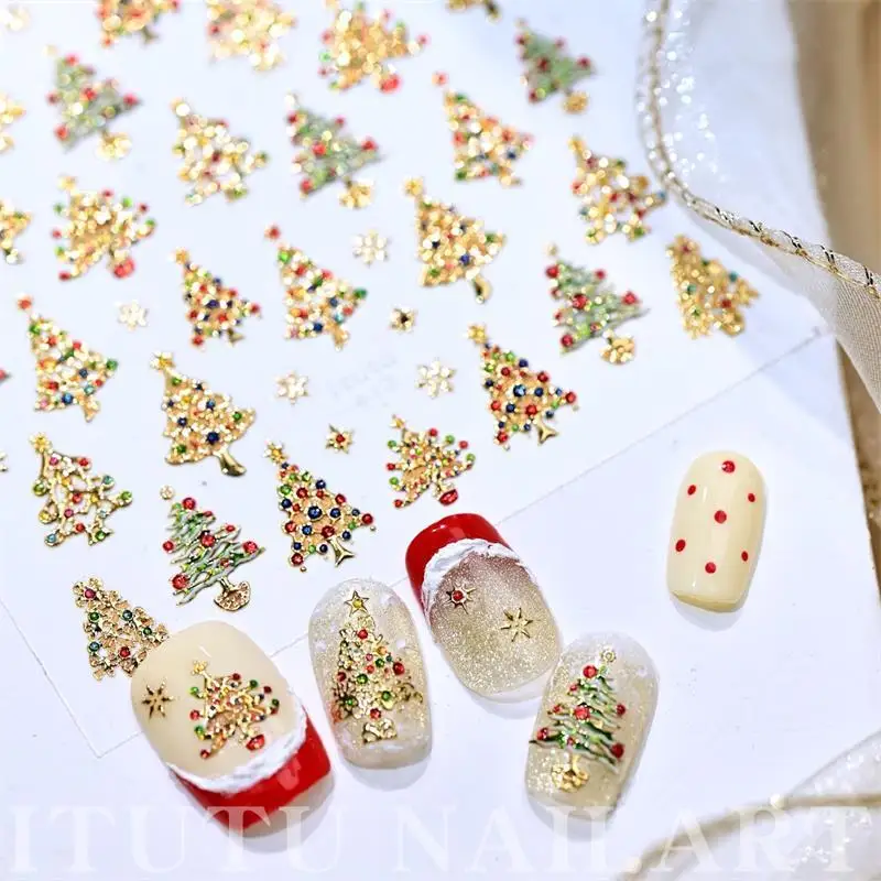 Adorable Holiday Design Crystal Globe Multicolored Lights Christmas Tree Nail Decals Manicure Stickers Nail Decorations Present