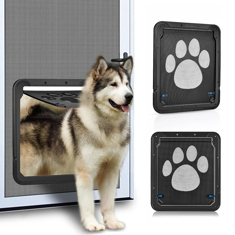 Pet Door Safety Locking With Locking Magnetic Screen Dog Prints Anti Bite Cat Dogs Screen Door Pet Doorway