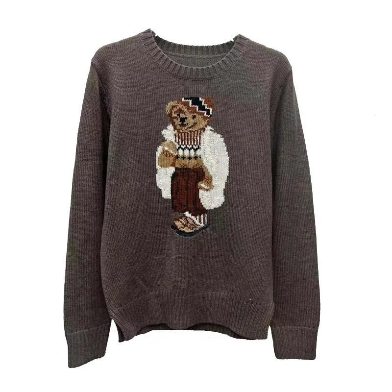 Teddy Bear Print Sweater Women, Soft Wool Blend Knit Pullover, Cozy Oversized Winter Jumper, Cute Casual Graphic Top