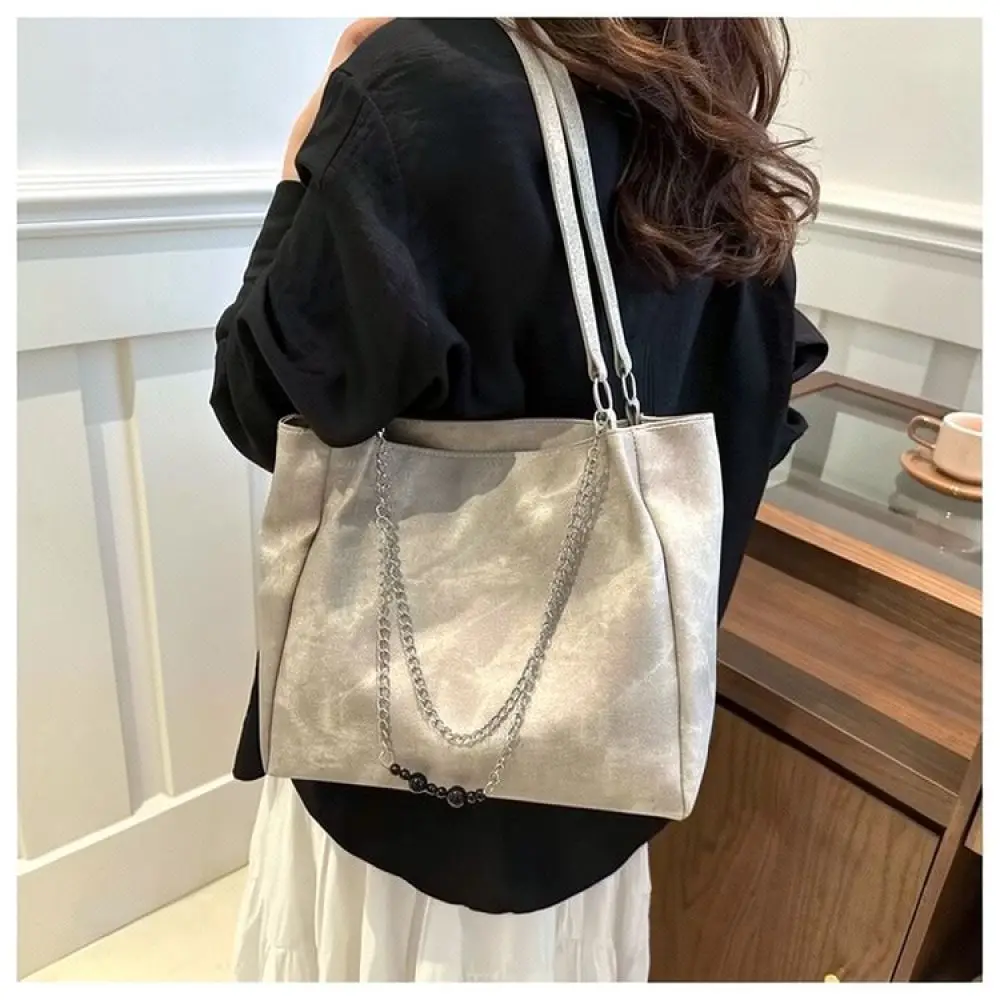 Luxury Large Capacity Tote Bag Women Shoulder Handbag Fashion Chain Decor Soft PU Leather Casual Commuter Purse