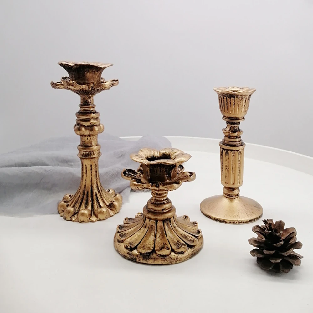 Retro Resin Candle Holder Nostalgic Antique French Candlestick Antirust Candle Stick Table Center Vintage Home Wedding Ornament