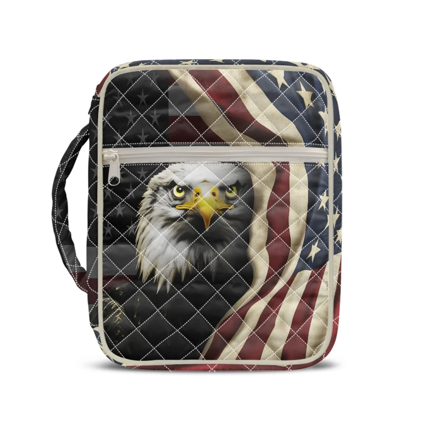 Coloranimal Bald Eagle US Flag Zipper Quilted Bible Cover for Scripture Study Stretch Polyester Bible Cover Case 2026 New