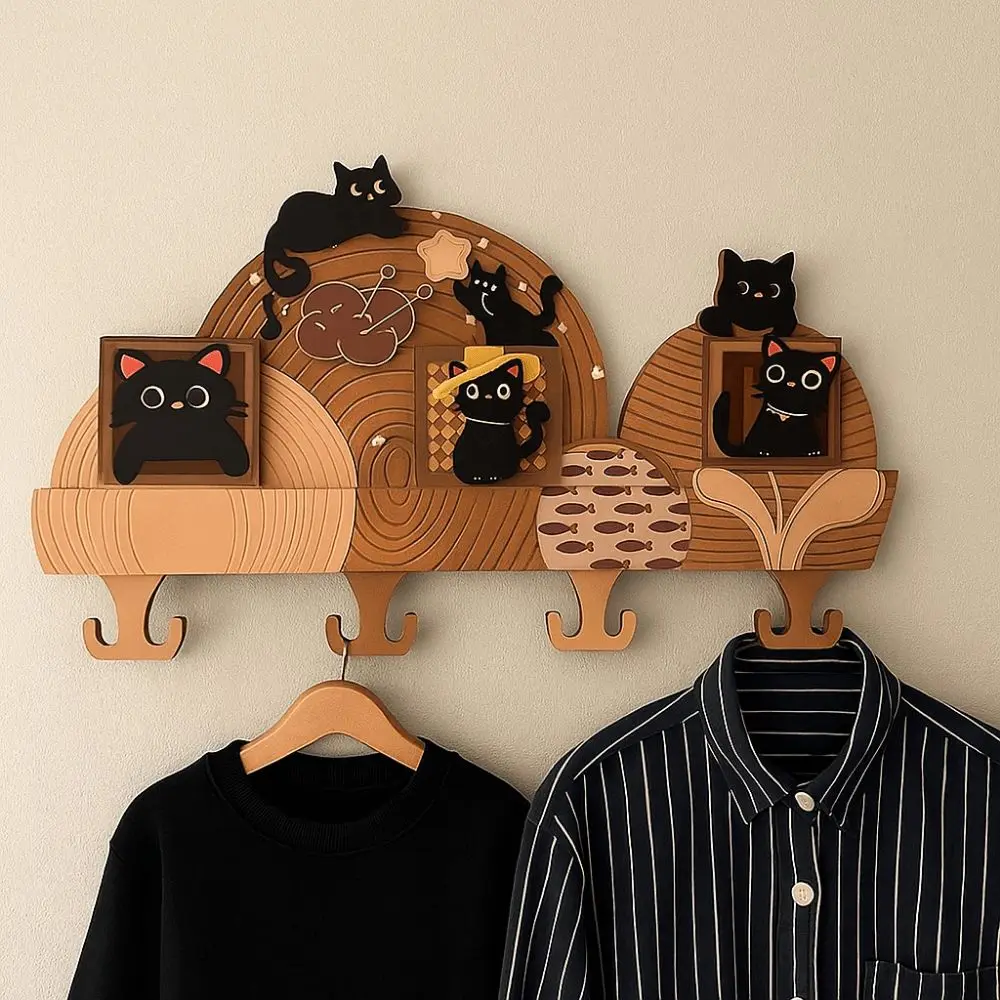 

Cat Wall Mounted Key Holder No Punching Required Originality Entryway Hooks Practical Cartoon Entrance Storage Rack Office