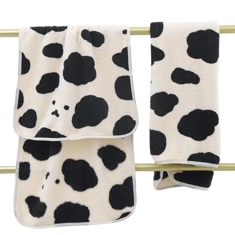 Cute Cow Coral Fleece Towel Set For Hands And Body Soft LightweigtUltra Soft Towel Set Highly Absorbent Quick Dry Shower Towels