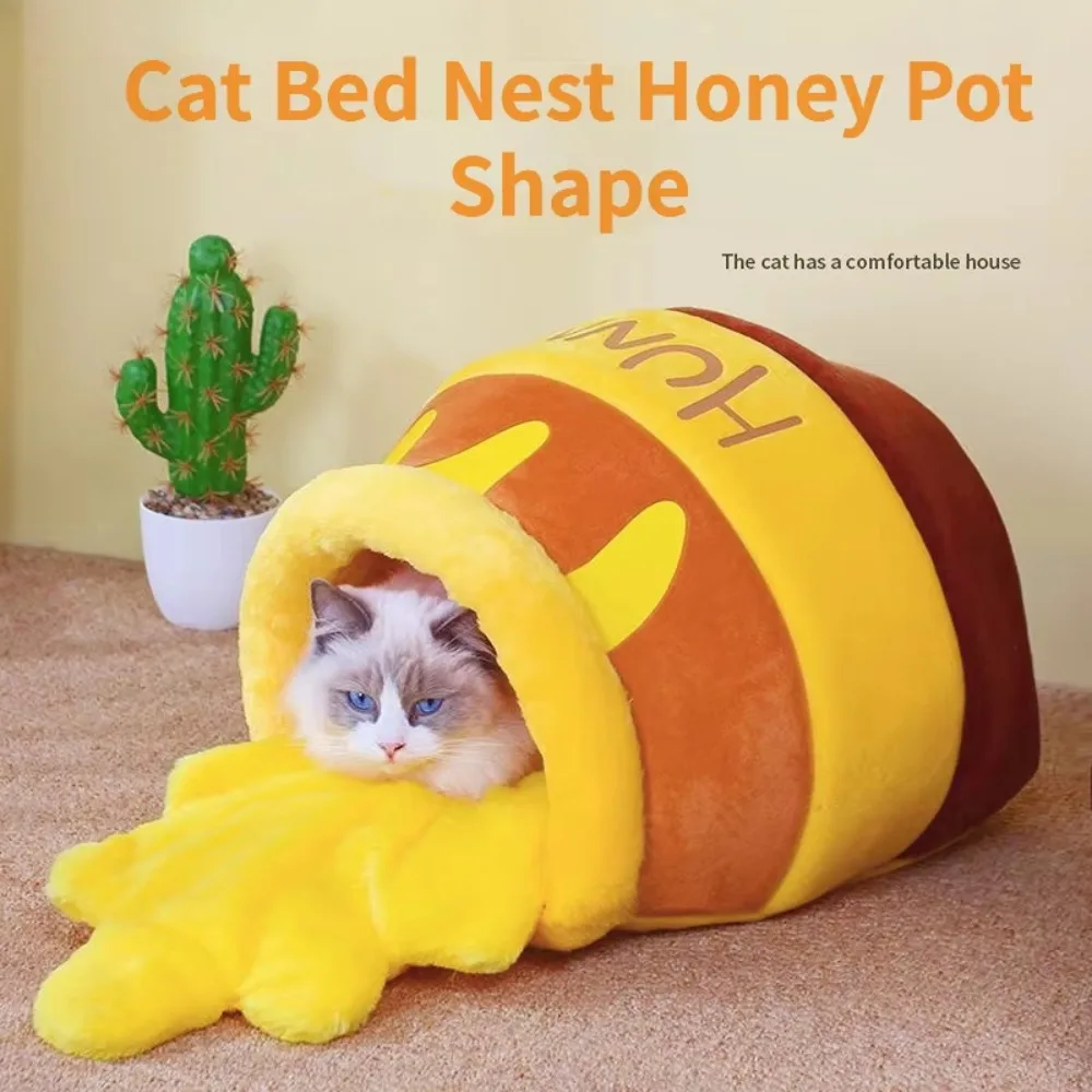 Honeypot Cat Bed House Four Seasons Plush Mats Cats Cushion Basket Honey Jars Shape for Small Cats Pets Sleepping Accessories