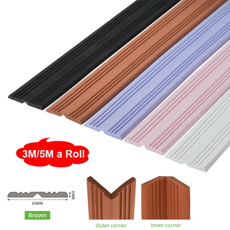 3M/5M EVA Anti‑Collision Strip Wall Corner Trim Line Self‑Adhesive Baby Safety Bumper Strip Table Edge Guard Strip Corner Decor