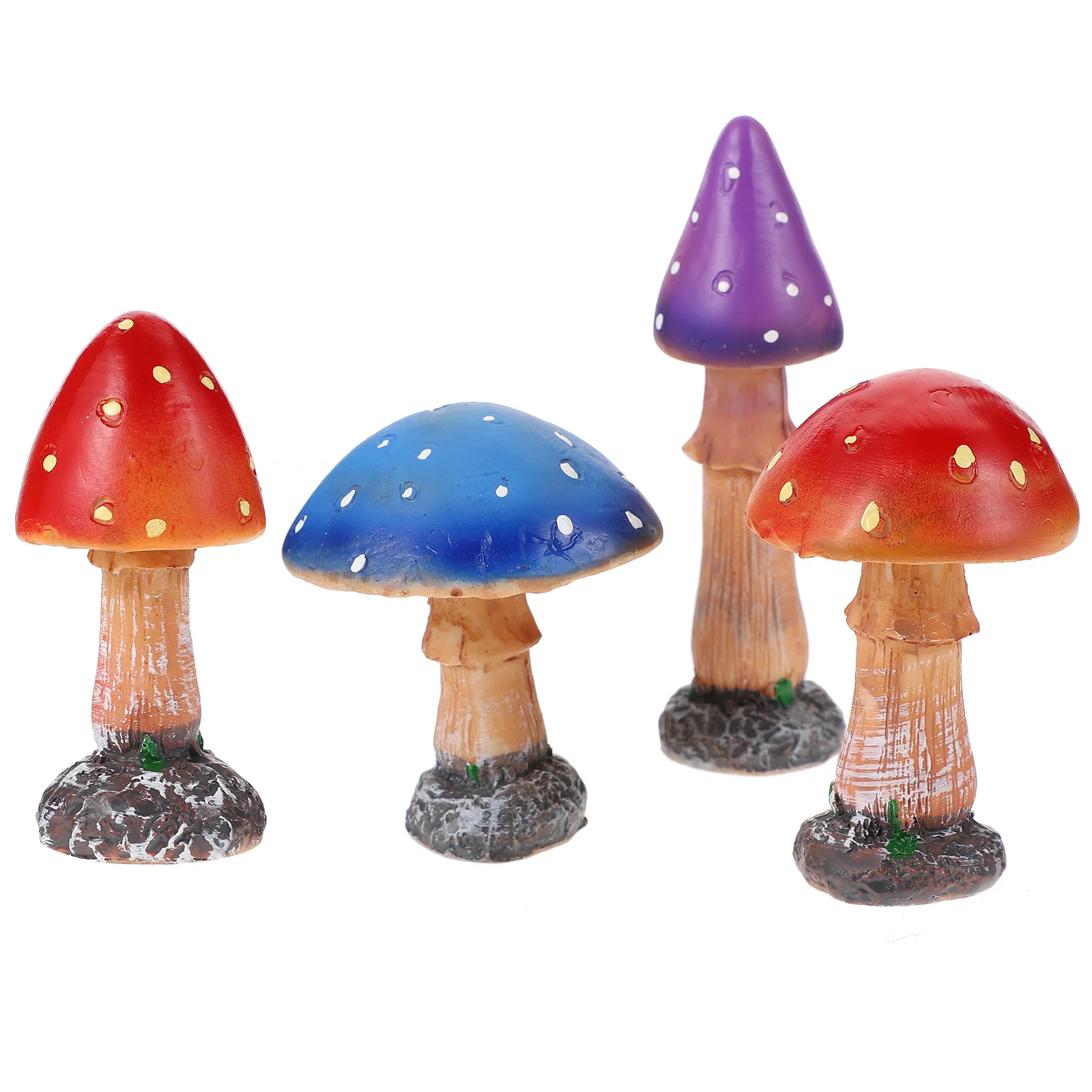 4Pcs Garden Mushroom Ornament Resin Craft Mixed Color Vivid Durable Indoor Outdoor Flowerpot Decorative Mini Landscape