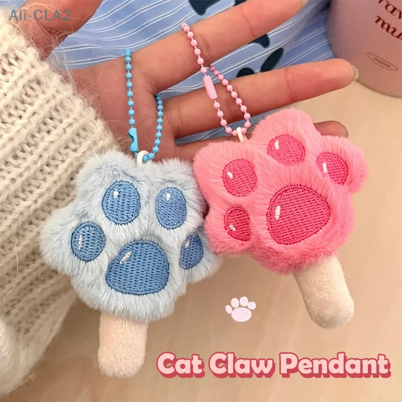 Kawaii Cat Paw Popsicle Keychain Creative Sweet Plush Doll Keyring Girly Bag Pendant Backpack Hanging Decoration Lovely Gifts