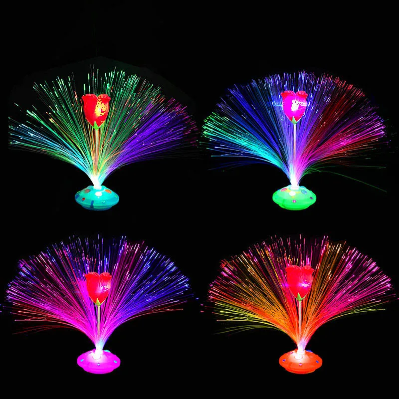 Creative Light-emitting Toy Gemstone Base Rose Fibre Optic Light LED Seven Colours Flash Night Light Luminous Full Of Stars Toy