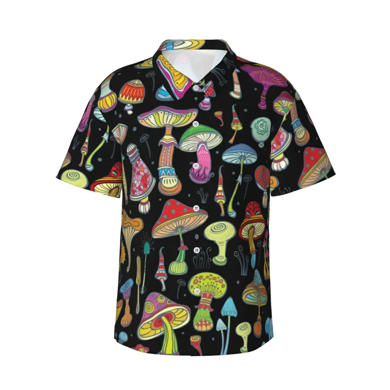 Camicie abbottonate a maniche corte da uomo nuove camicia da spiaggia stampata con funghi della foresta hawaiana camicie hawaiane da donna Casual magliette per bambini