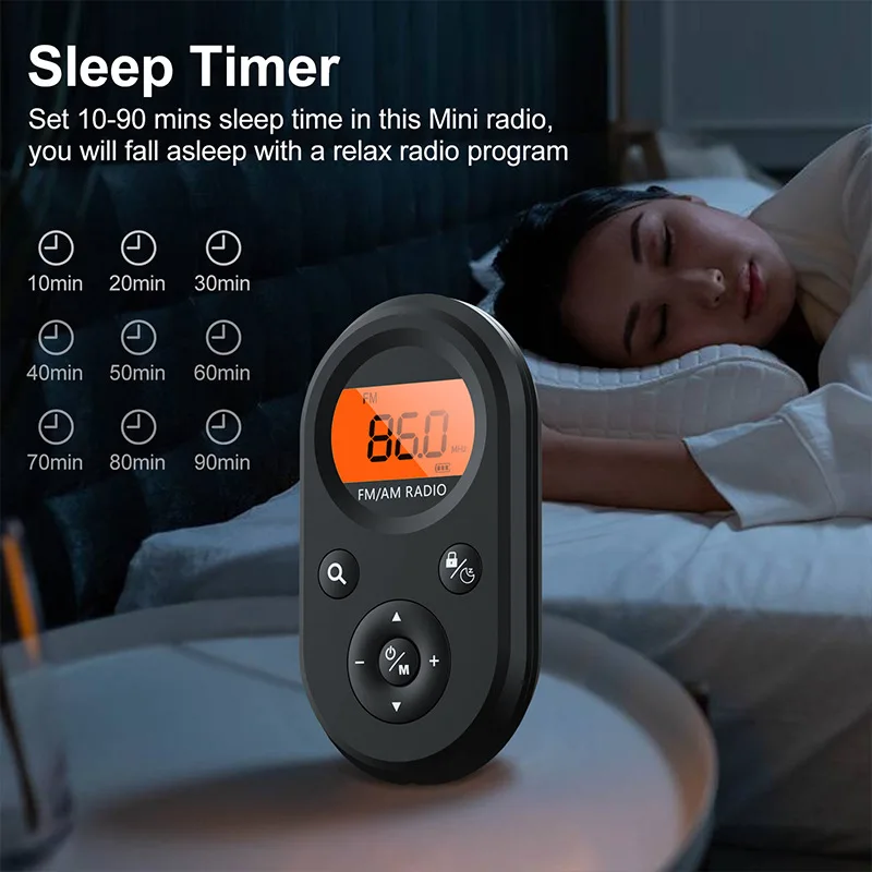 Mini FM/AM Radio Portable Pocket 9K/10K Radio Receiver with LCD Display Backlight Lanyard Design 76-108MHZ Rechargeable