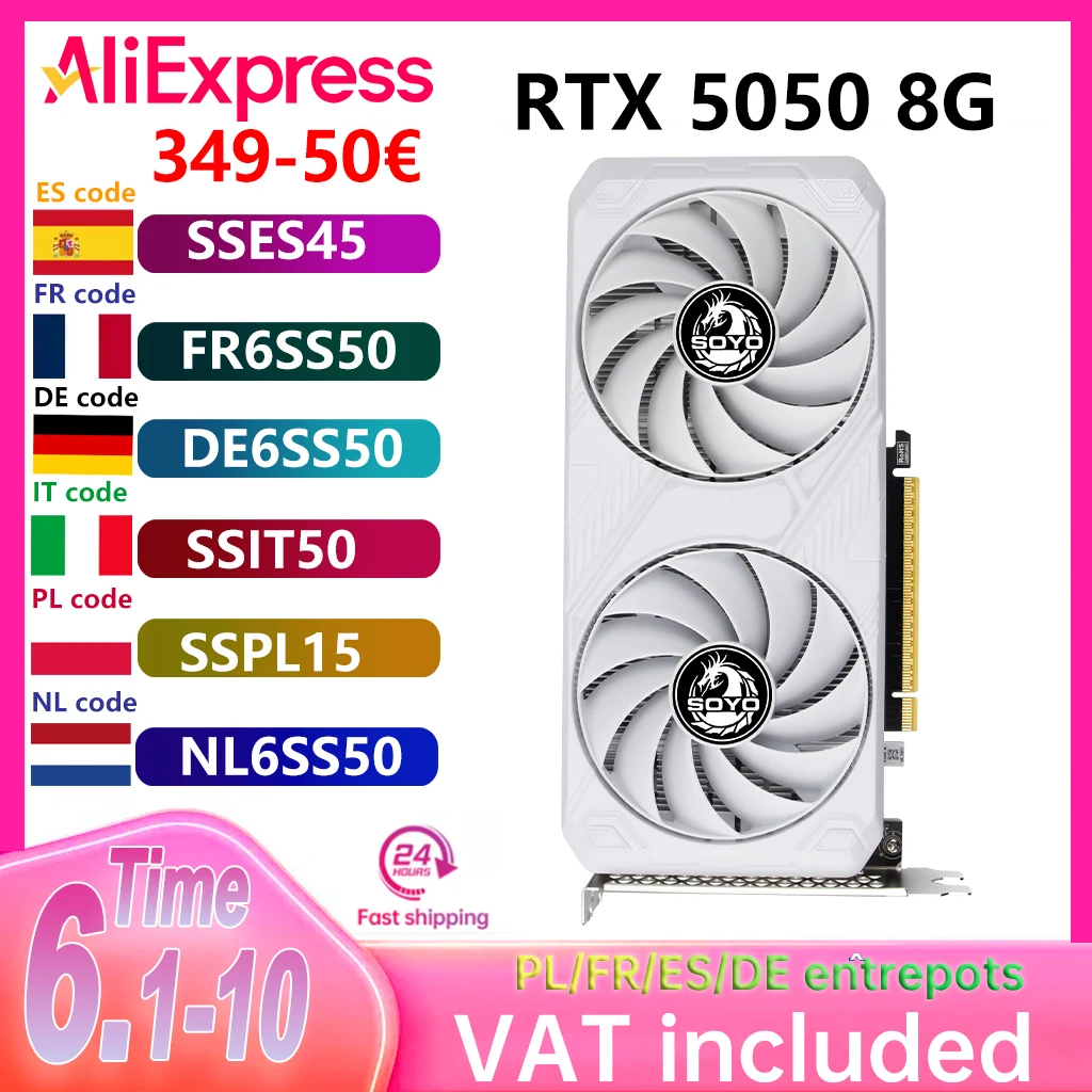 Cartes graphiques SOYO RTX 5050 8G GDDR6 128 bits GPU NVIDIA, composants informatiques PC, PCIE X16 5.0, carte vidéo de jeu RTX5050, nouveau
