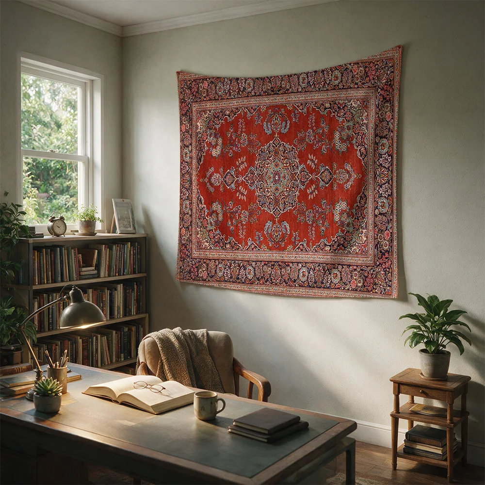 Large Bohemian Moroccan Style Wall Hanging Tapestry Red Ethnic Boho Decor for Living Room Bedroom