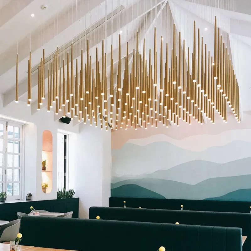Modern Gold Column Staircase Drop Chandelier Long Lamp for Duplex Building Living Room Villa Lobby - Elegant Lighting Fixture