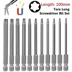 1 st Magnetische Torx Schroevendraaier Bits 100mm 6.35mm Hex Schacht Ster Hoofd Handgereedschap T7 T8-T27 T30 T40 Serie