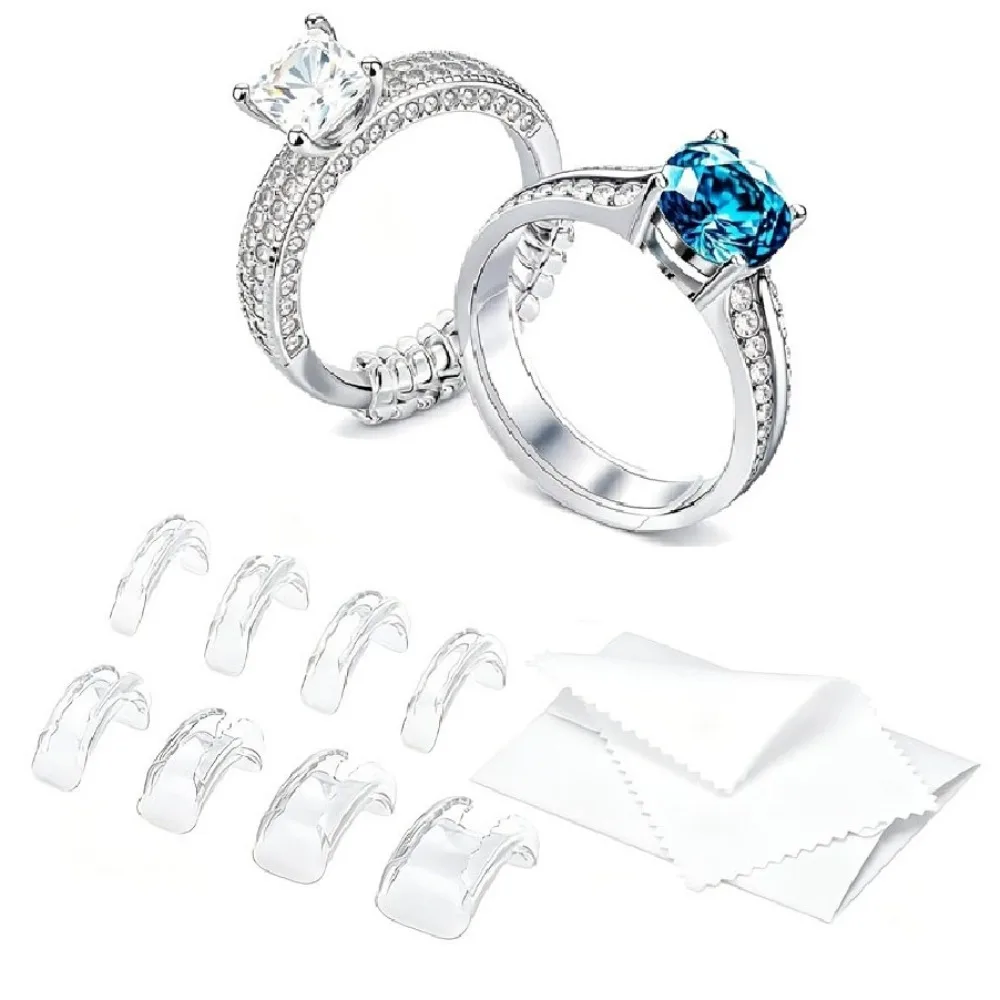 Ring Size Adjuster Resizer Invisible Silicone Tightener Guard for Loose Rings, Jewelry Tools Spiral Bands Reducer Kit