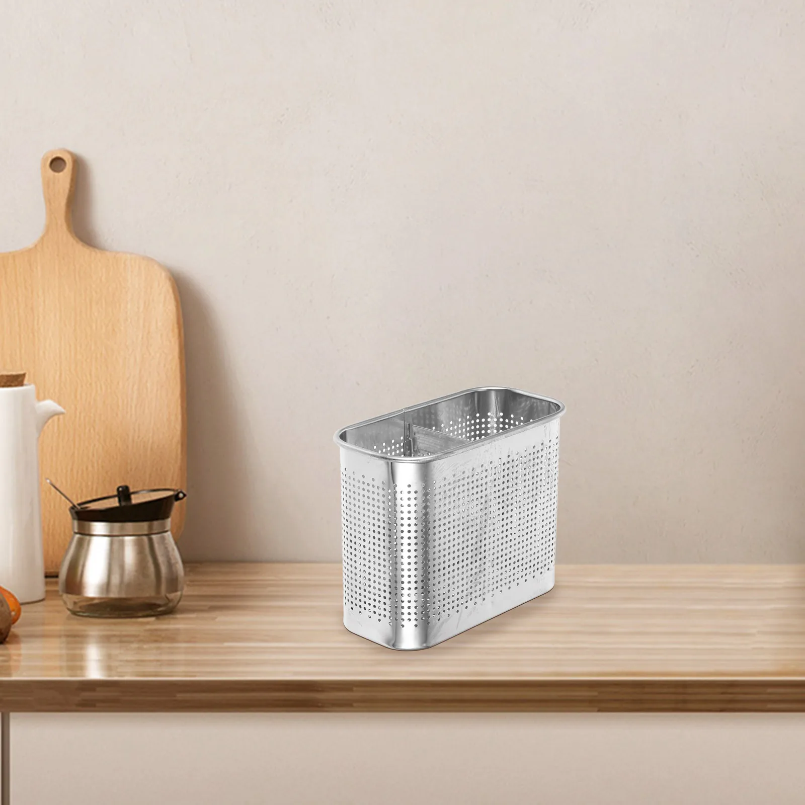 

Stainless Steel Chopstick Double Compartment Wall Mount Utensil Holder Kitchen Cutlery Organizer Drying Rack Spoon Basket
