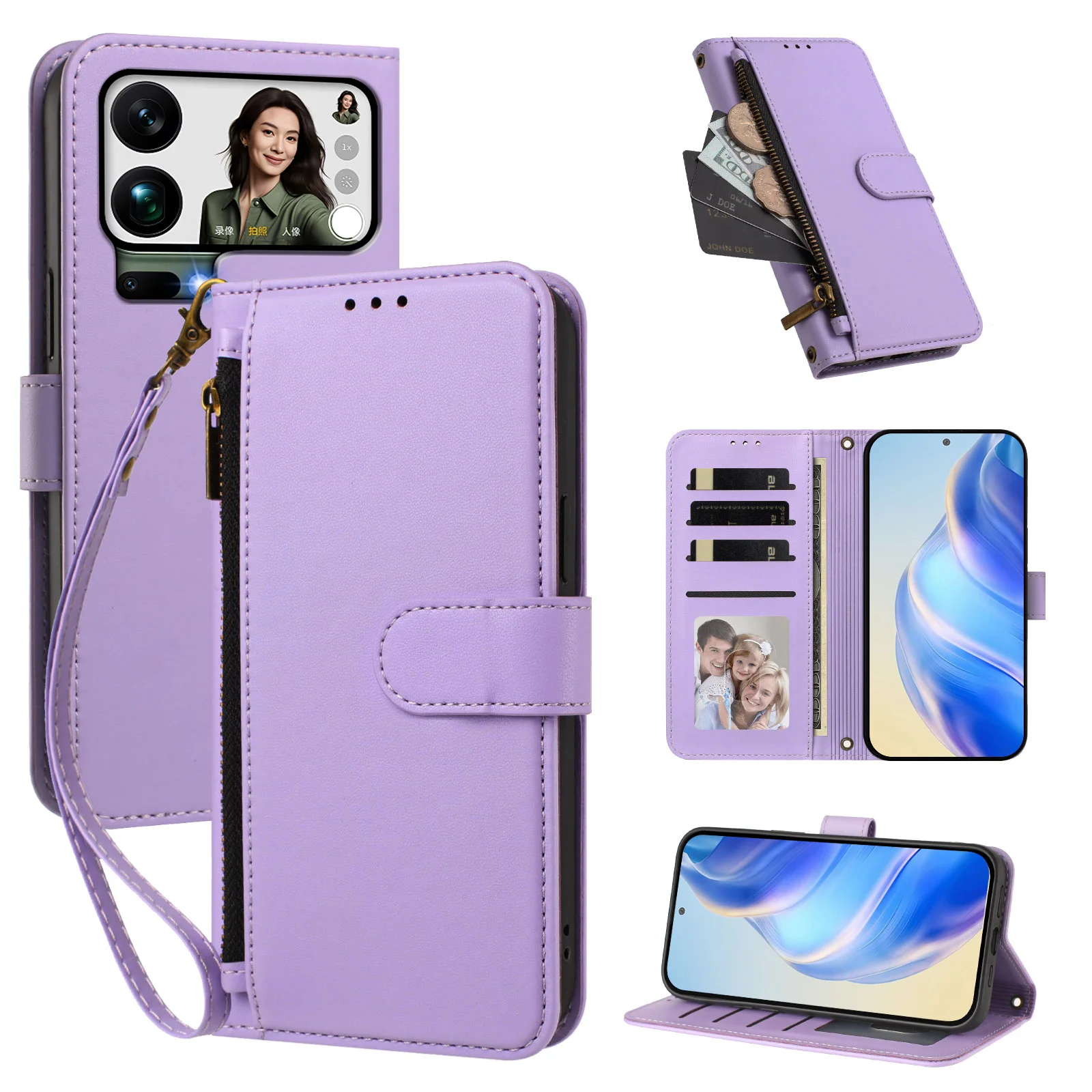 

Zipper Multi Card Slot‌ Wallet Flip Strap Leather Case for Xiaomi 17 Pro Max 15 Ultra 14 For Magsafe Shockproof Book Stand Cover