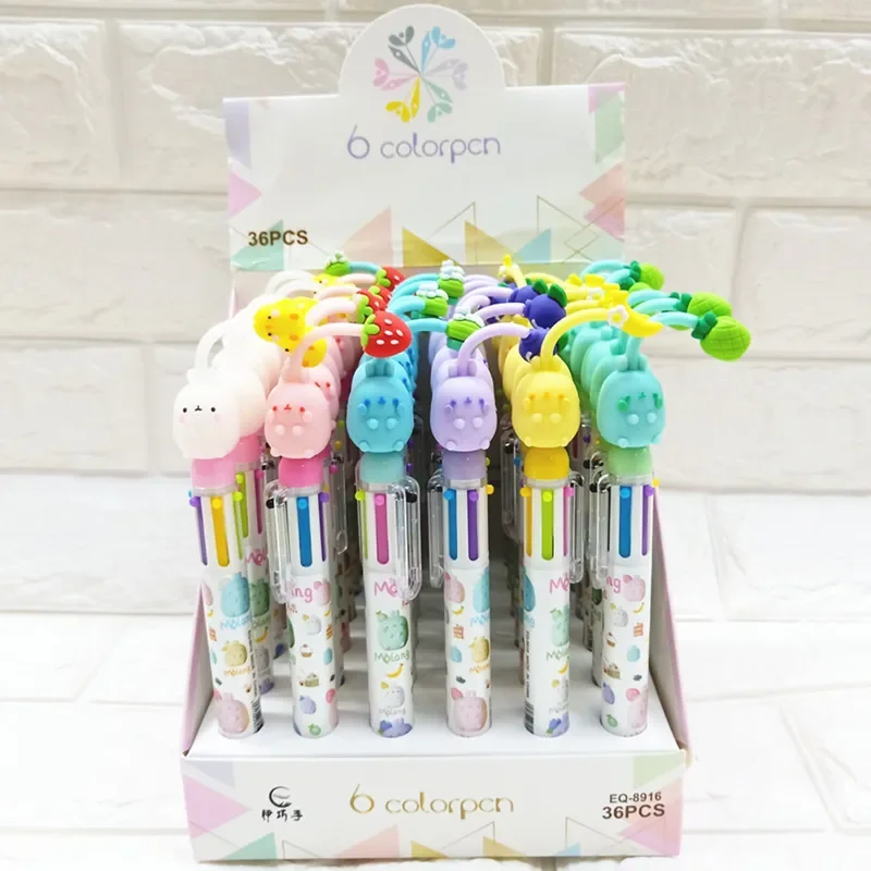 36PCS  Cute silicone six color pen Cartoon Cute Things Paradise Multi color press Hands on account pen Student six color pen