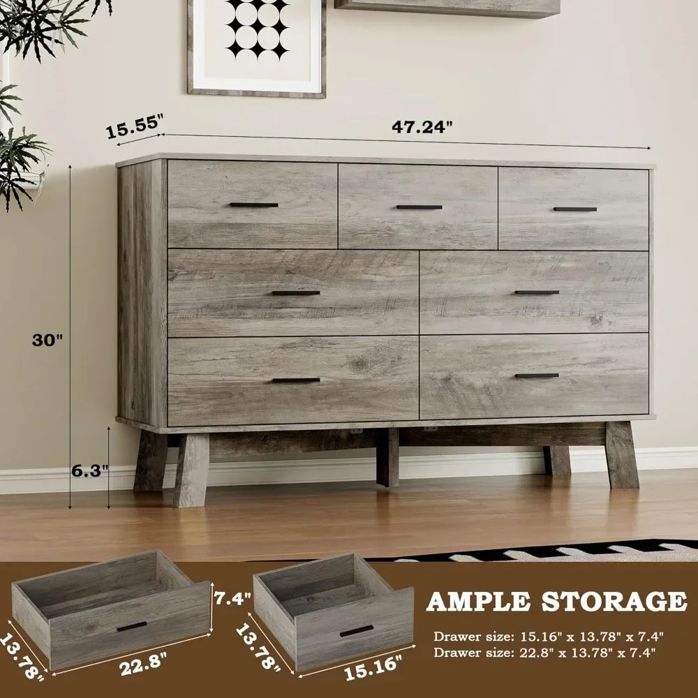 

Хит продаж: Современный комод с 7 ящиками, ширина 47,2 дюйма, с металлическими ручками и защитой от опрокидывания, для хранения вещей в спальне