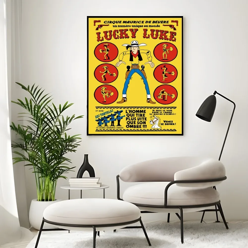 Vintage Comic Lucky L-Luke Poster Room Decor Home Decoration Interior Wall Art Painting Waterproof Bathroom BedRoom Posters Gift