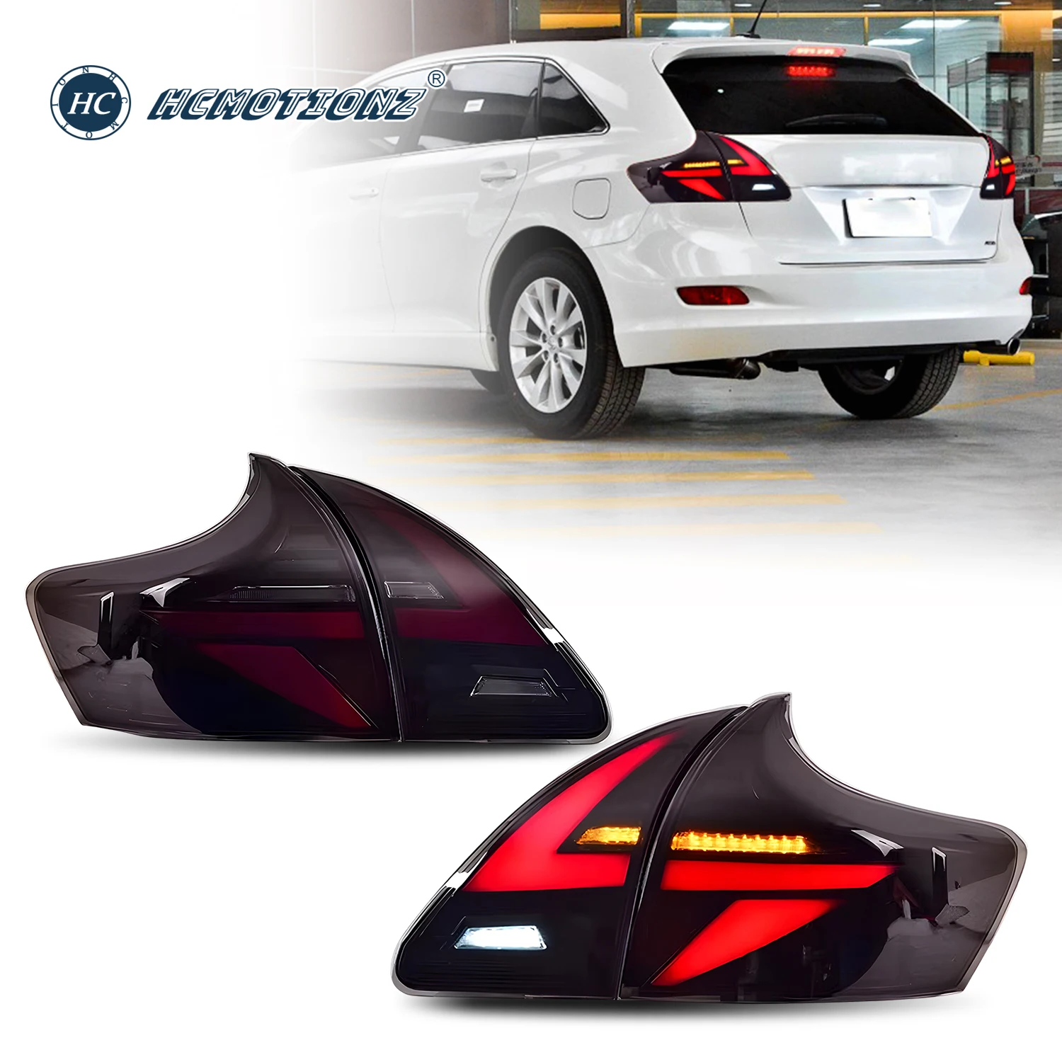 

HCMOTIONZ LED Tail Lights for Toyota Venza 2009-2016 Start up Animation DRL Rear Back Lamps Assembly