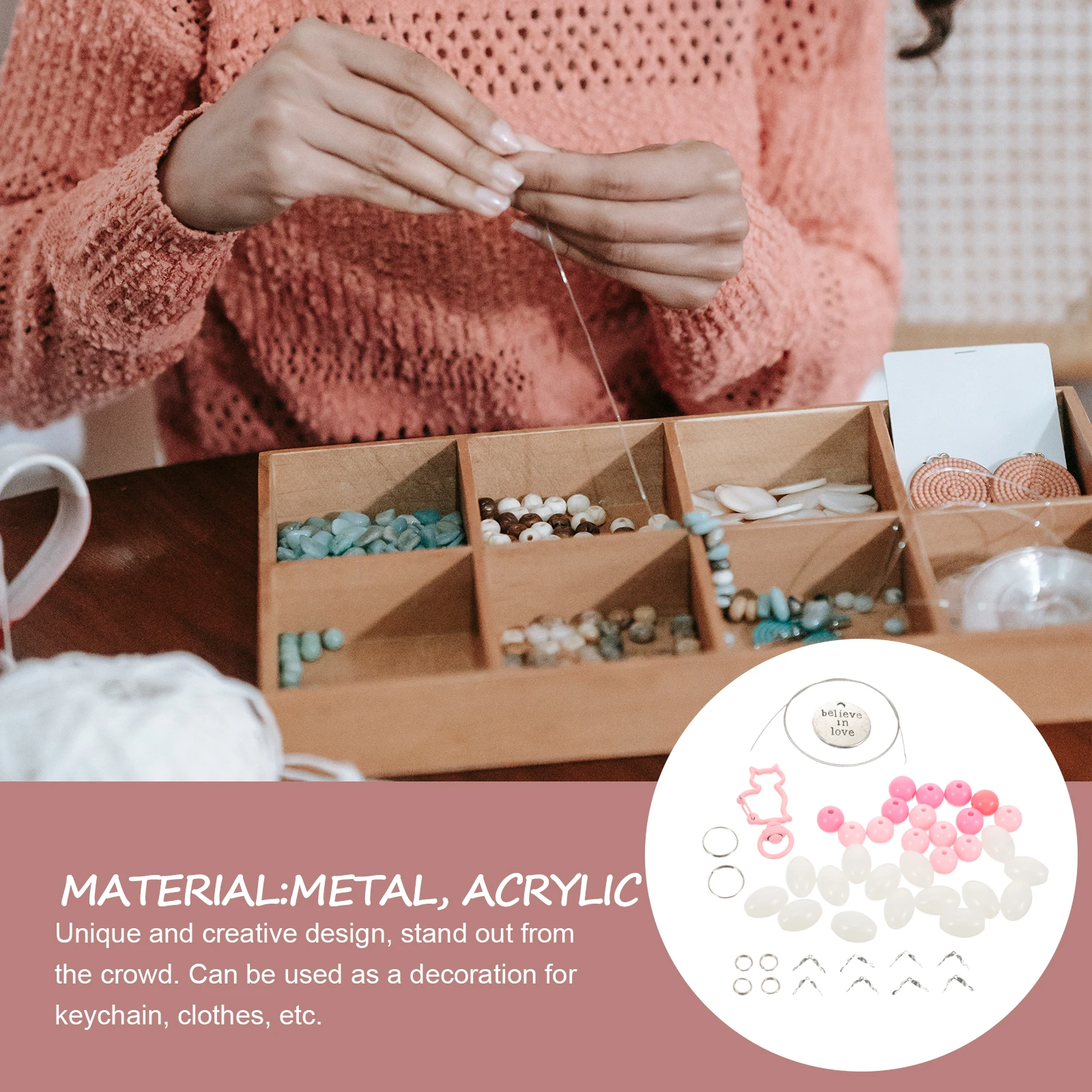 

Colorful Acrylic Beads Keychain Kit Pink Series Alloy DIY Jewelry Accessories Easy Assemble Decorative Clothes Keys Long Lasting