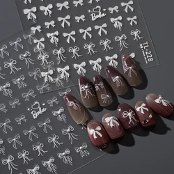 1 piece of 5D white pearl ribbon bow nail art stickers exquisite self-adhesive nail art decorative stickers bow nail art sticker