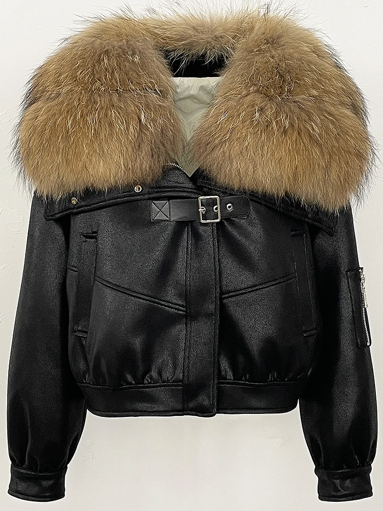 2025 جديد إمرأة كبير الطبيعية الثعلب الفراء طوق معطف سميك الملابس الشتوية رقيق سترة منفوخة الإناث قصيرة سترة من جلد الغزال سيدة #4