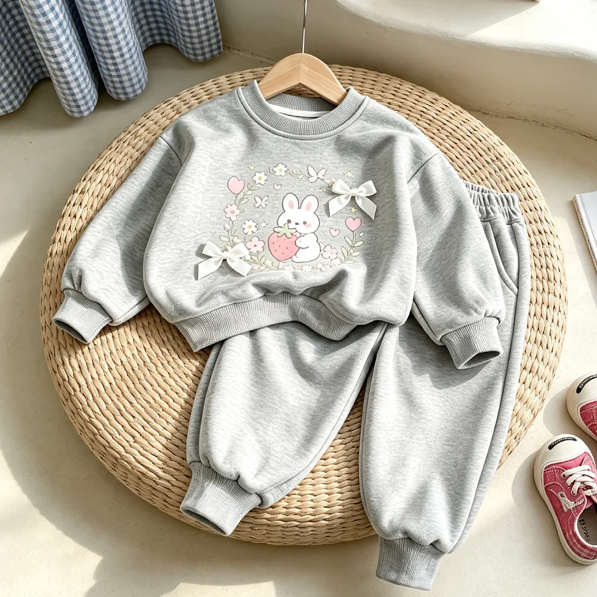 Mädchen-Sweatshirt & Jogginghosen-Set mit Cartoon-Häschen-Print – Frühlings-Freizeitoutfit für Kleinkinder, Niedliche Sportbekleidung – Detail 7