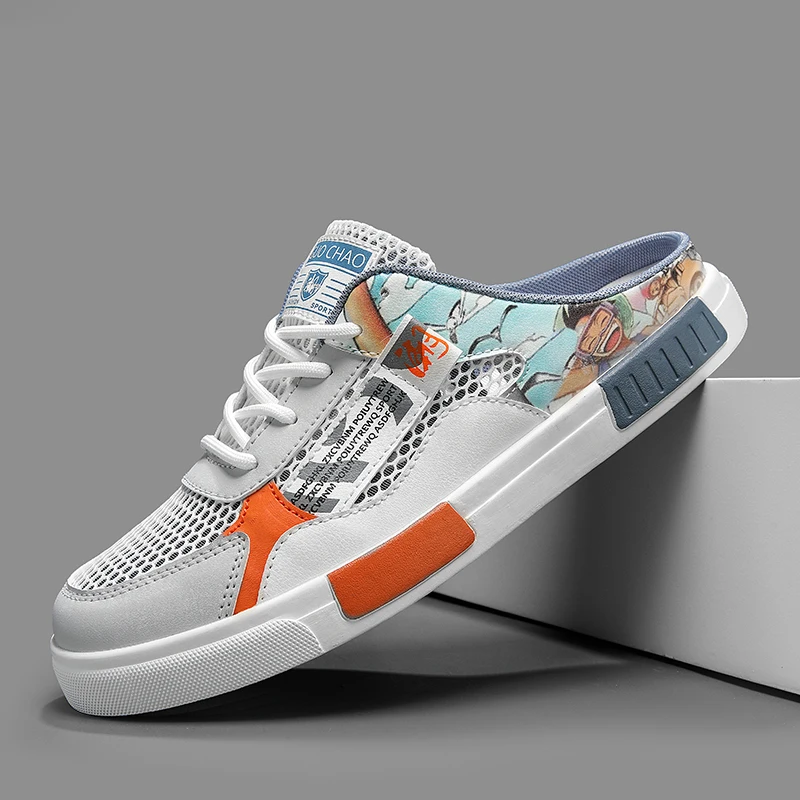 

Большой размер 47, туфли на плоской подошве, летние модные полутапочки для мужчин, повседневная обувь, уличная дышащая прогулочная обувь для ленивых