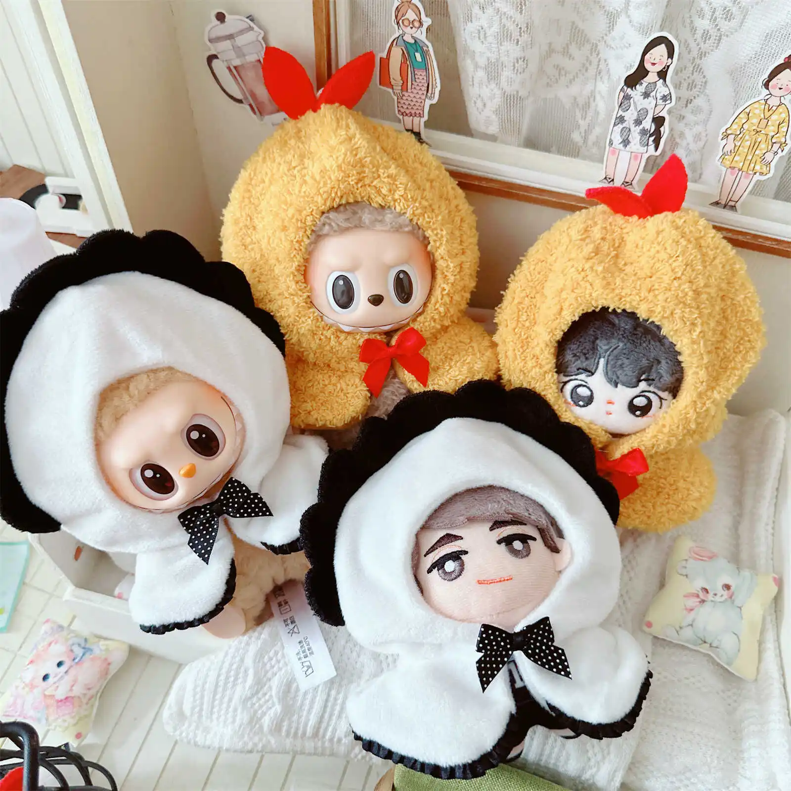 10cm Kawaii Idol Doll Clothes for Cute Simulation Oyster Fried Shrimp Coat Shawl Cloak Dress Up Plush Doll Change Clothes Game