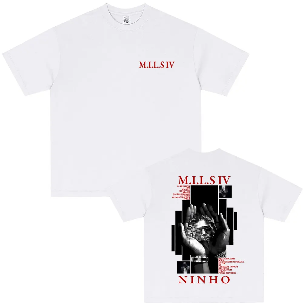 Rapper Ninho MILS 4 Album Grafik T-Shirt Herren Mode Übergroßes Streetwear Unisex Hip-Hop Pop Musik T-Shirt Herren Baumwoll-Oberteil – Detail 5