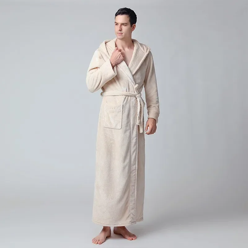 1 stücke große große Größe warme Winter mann Bademantel Flanell Kapuze lose gemütliche extra lange