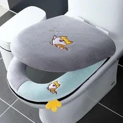 Cartoon Embroidery Toilet Seat Mat Closestool Cushion+Lid Cover Bathroom Universal Winter Warm Washable Closestool Seat Case