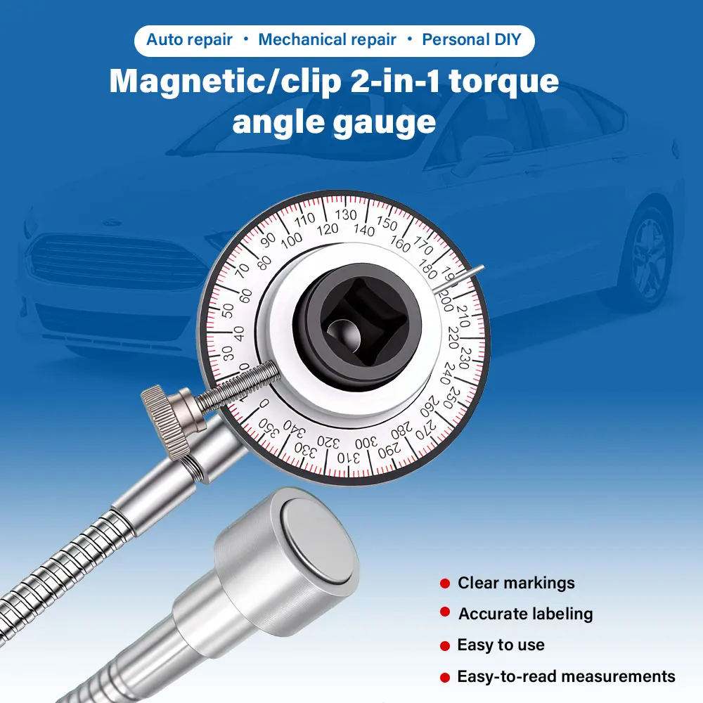 360 Degrees Calibrated Torque Angle Gauge, Adjustable Torque Meter Adapter for Torque Wrench Auto Repair Hand Tool