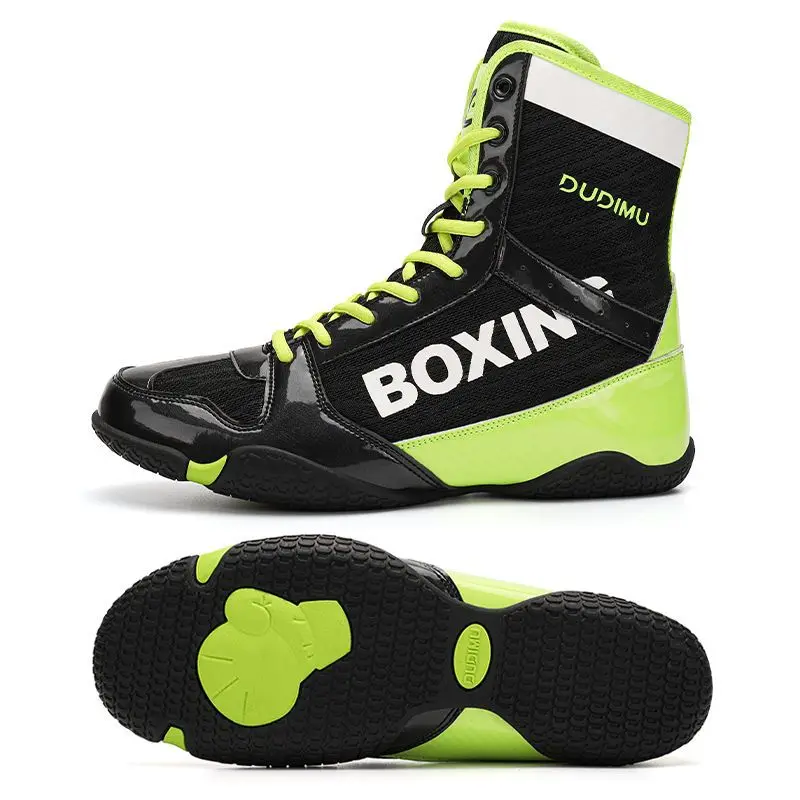 Professional Foot Protector Wrestling Shoes Durable Boxing Sneakers Men's Fighting Lightweight Breathable Footwear Gold Green