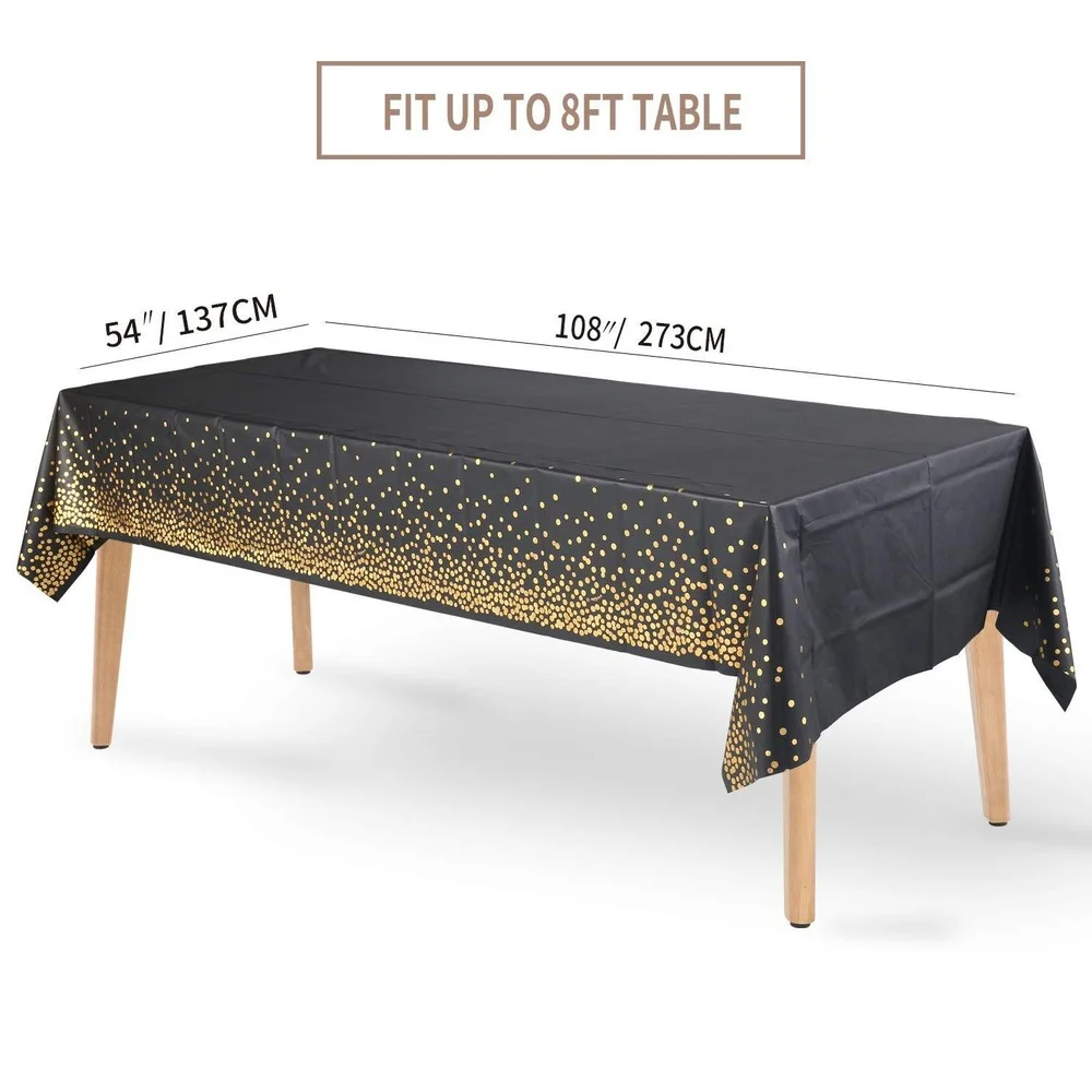 PEVA Tablecloths for Rectangle Tables Disposable Table Cloths Covers Gold Dot Confetti Parties Wedding Bridal Shower 54\