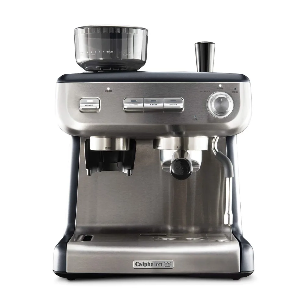 

Calphalon Espresso Machine with Coffee Grinder, Tamper, Milk Frothing Pitcher, and Steam Wand, Temp iQ 15 Bar Pump