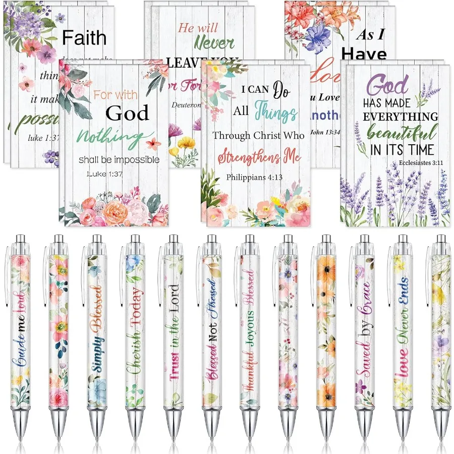

24 Pcs Christian Bulk Gifts for Women Men Christmas Bible Vee Pens Notebooks Religious VBS Scripture Ballpoint Pens Jourls Sund