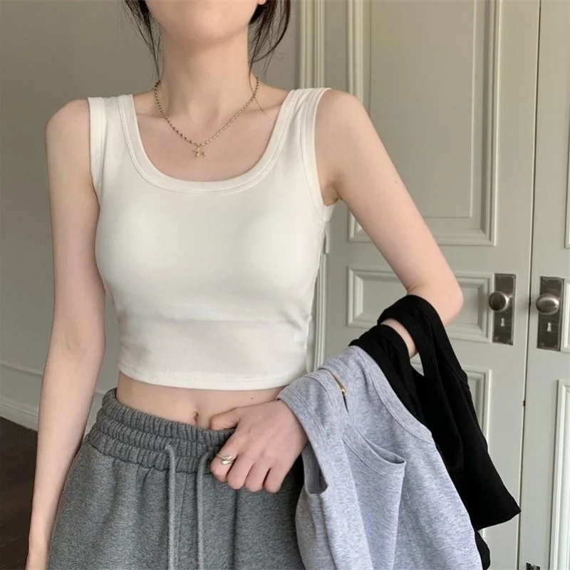 One piece dropshipping Harajuku ins hot girl sleeveless solid color outer wear underwear slim fit short Vest Women tops women T