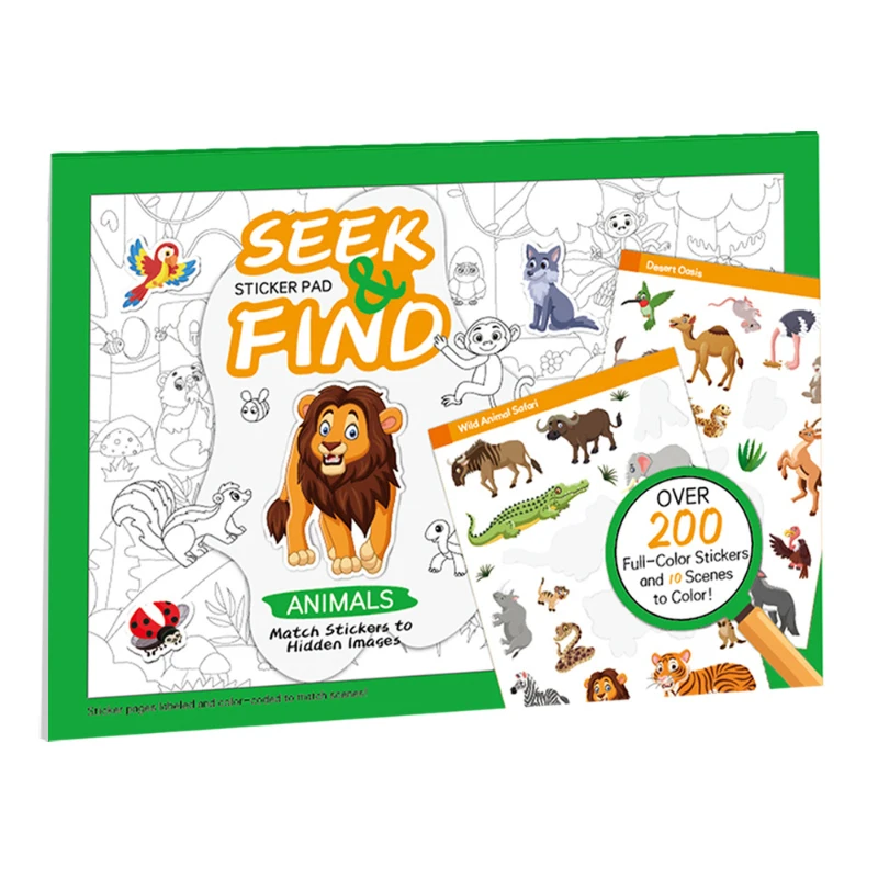 2 Pcs New Product Seek and Find Sticker Book 3-6 Years Old Early Childhood Education Fun Diy Search To Find Animal Sticker Book