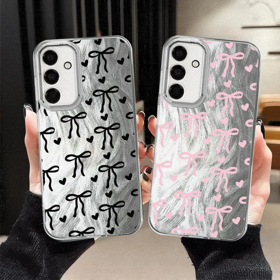 Cute Pink Heart Bow Soft Cover Phone Case for Samsung Galaxy A51 A52 A23 A35 A36 A21s A26 A15 A16 A55 A17 A34 A24 A13 A14