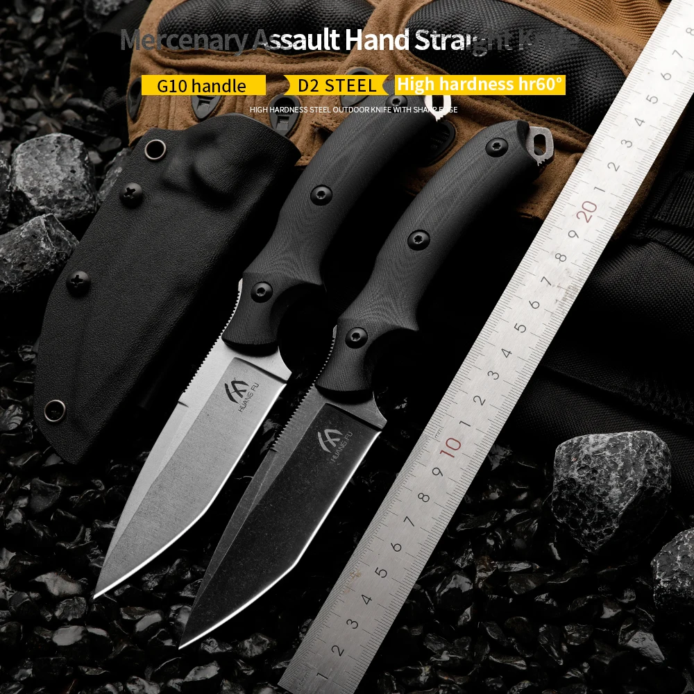 High quality D2 steel outdoor knife fixed blade wilderness survival knife men's gift rescue knife hiking hunting knife