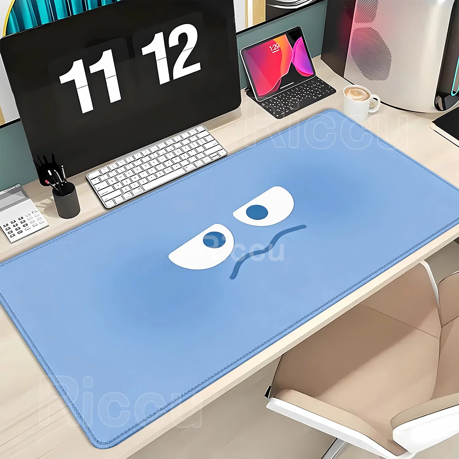 PC Cute Eye Expression Kawaii Pad  Rubber Mousepad For PC Gamer Desktop Decoration Office Mouse Mat Deskmat Rug Stitched Edge